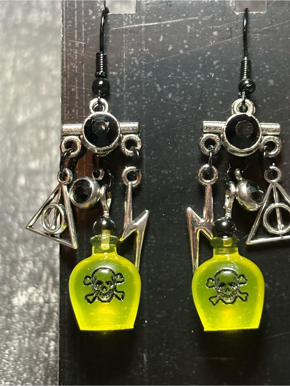 Harry Potter Themed Earrings with draught of living death potion Lightning Bolt